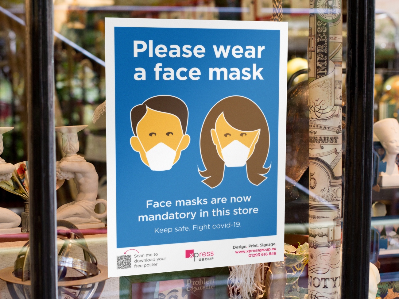 Download and print a free face mask shop poster