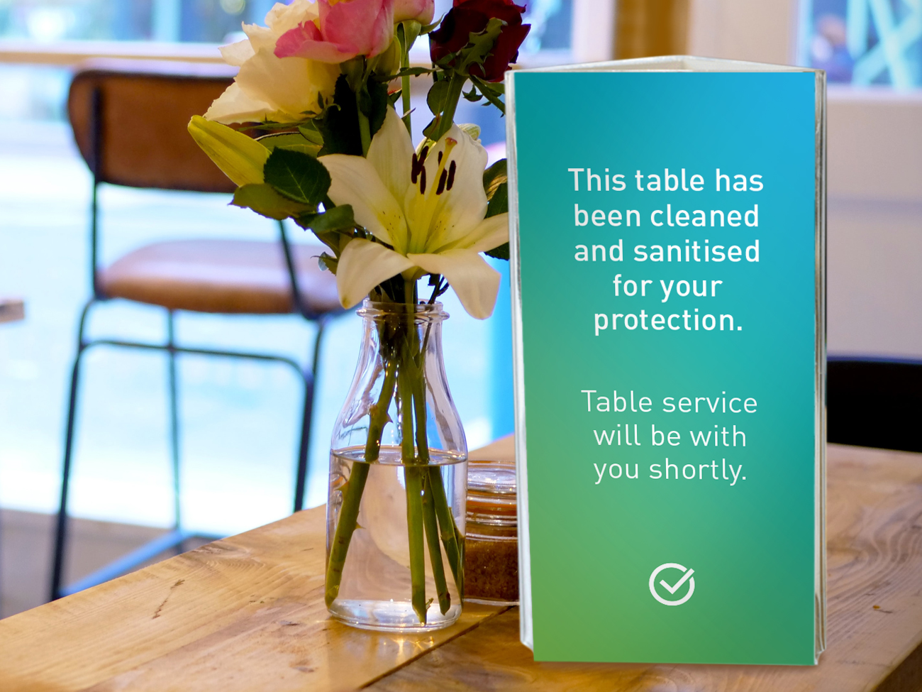Covid Clean cafe sanitised table signage