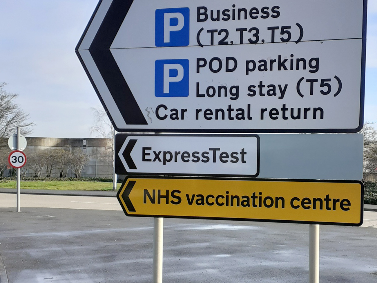NHS Vaccination Centre highway signage