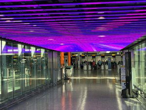 Heathrow welcome lighting Union Jack